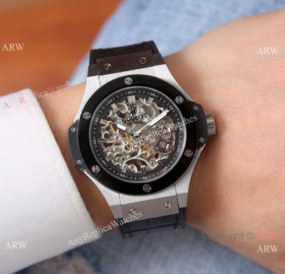 High Quality Replica Hublot Big Bang Skeleton Watches SS Black Bezel